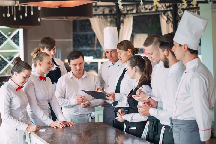 group of culinary employees having a meeting
